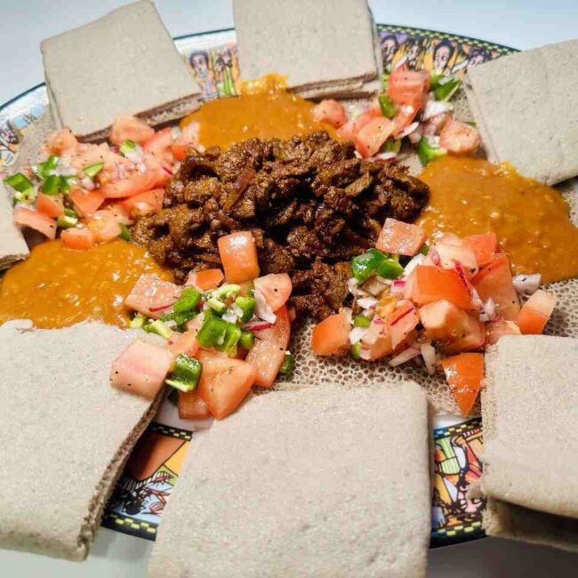 Awaze Tibs served with injera